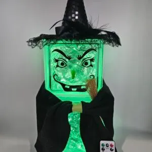 0 - Two Tier Witch - Green Lights w/ Black Witch Hat and Broom